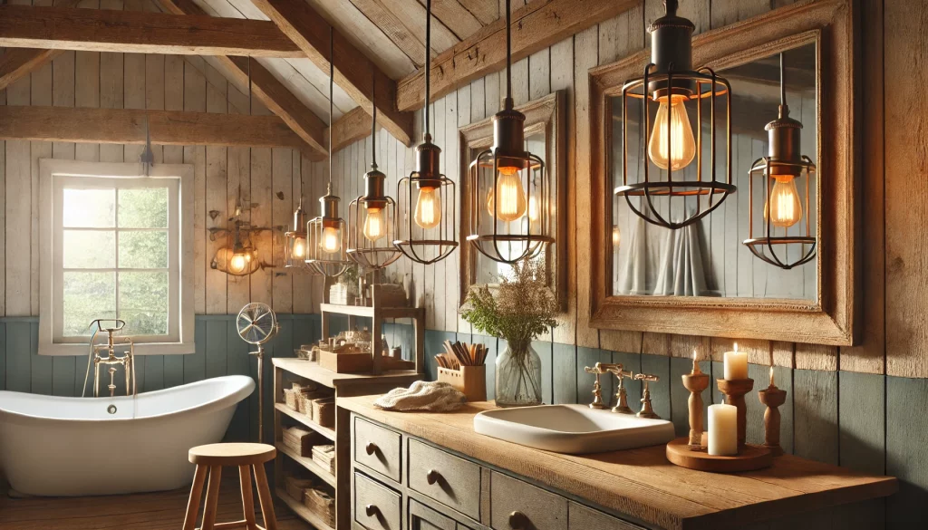 Bathroom With Rustic Pendant Ideas - 02
