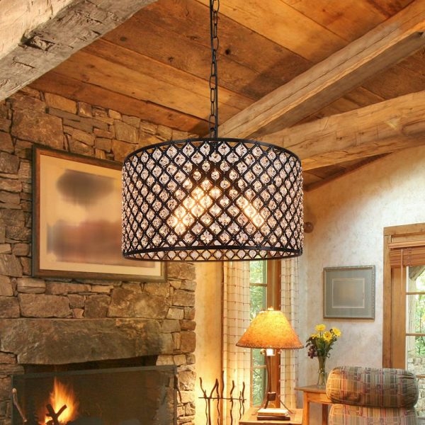 Cobblehill Large Crystal Beaded Black Drum Chandelier