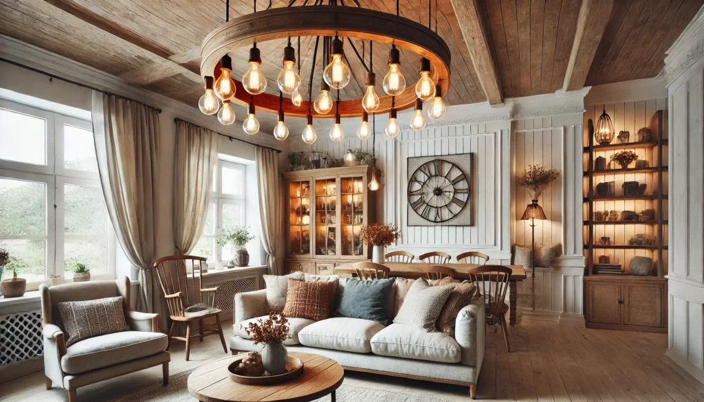 Living Room With Wooden Chandeliers Ideas Bring Barnyard Chic - 02
