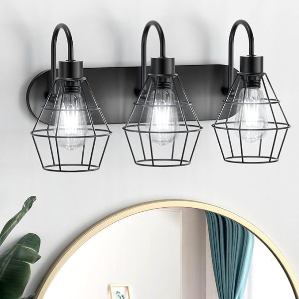 Matte Black Wall Sconce Vintage Farmhouse Light with Metal Caged