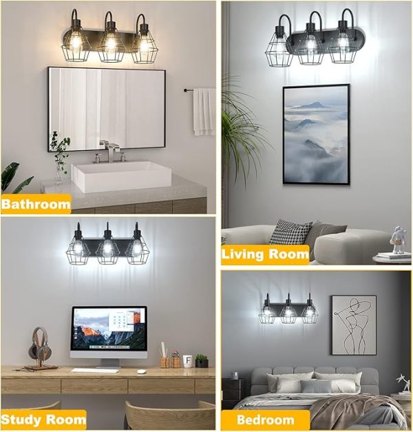 Matte Black Wall Sconce Vintage Farmhouse Light with Metal Caged - Rooms