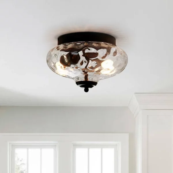 OldHouseia 2-Light Hammered Glass Flush Mount Light