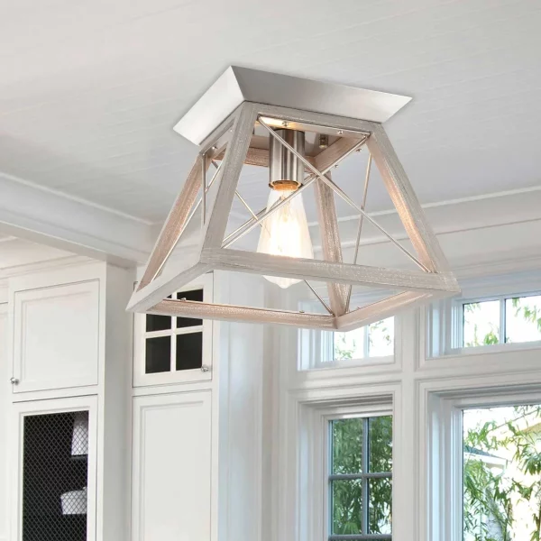 OldHouseia Rustic Farmhouse Trapezoid Flush Mount Ceiling Light